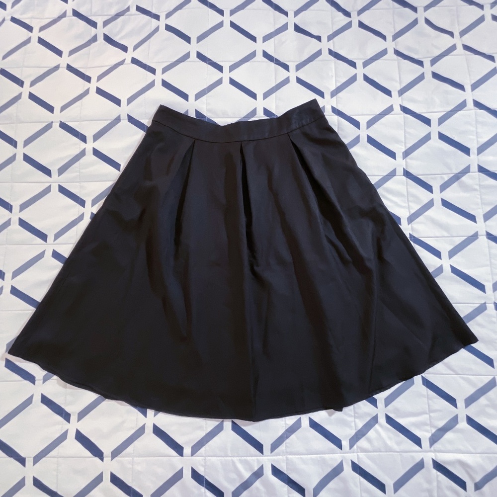Black Pleated A-Line Midi Length Skirt